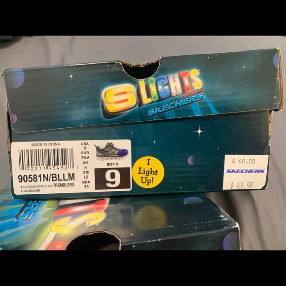 BRAND NEW Skechers S Lights Tremblers Shoes Size 9 Blue/Lime - Picture 9 of 9